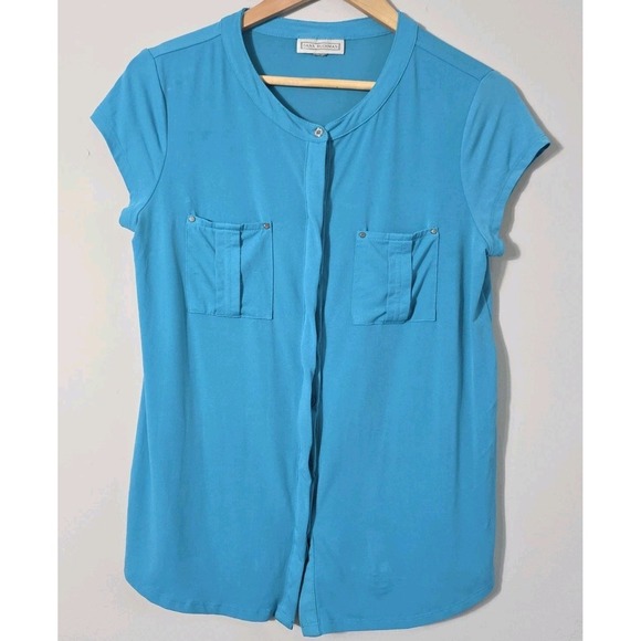 Dana Buchman Tops - Dana Buchman Vintage 90s Turquoise Blouse Women L Stretch Casual Chic
